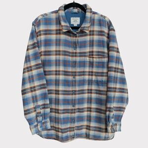 American Eagle Mens Blue & Orange Plaid Thick Button Down Shirt